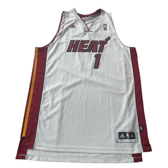 ADIDAS NBA MIAMI HEAT BOSH #1 JERSEY STITCHED WHITE RED SZ XL 2011 BASKETBALL - Picture 2 of 15